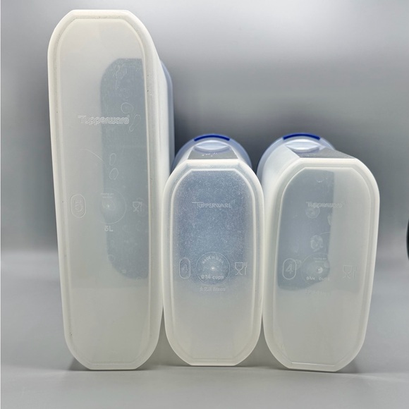 Tupperware Modular Mates 3 Pc Set 5L + (2) 2.3L Blue Lids Tall Canisters - Picture 3 of 6